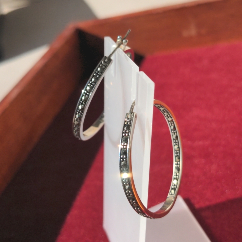 Sterling Silver Marcasite Hoop Earrings